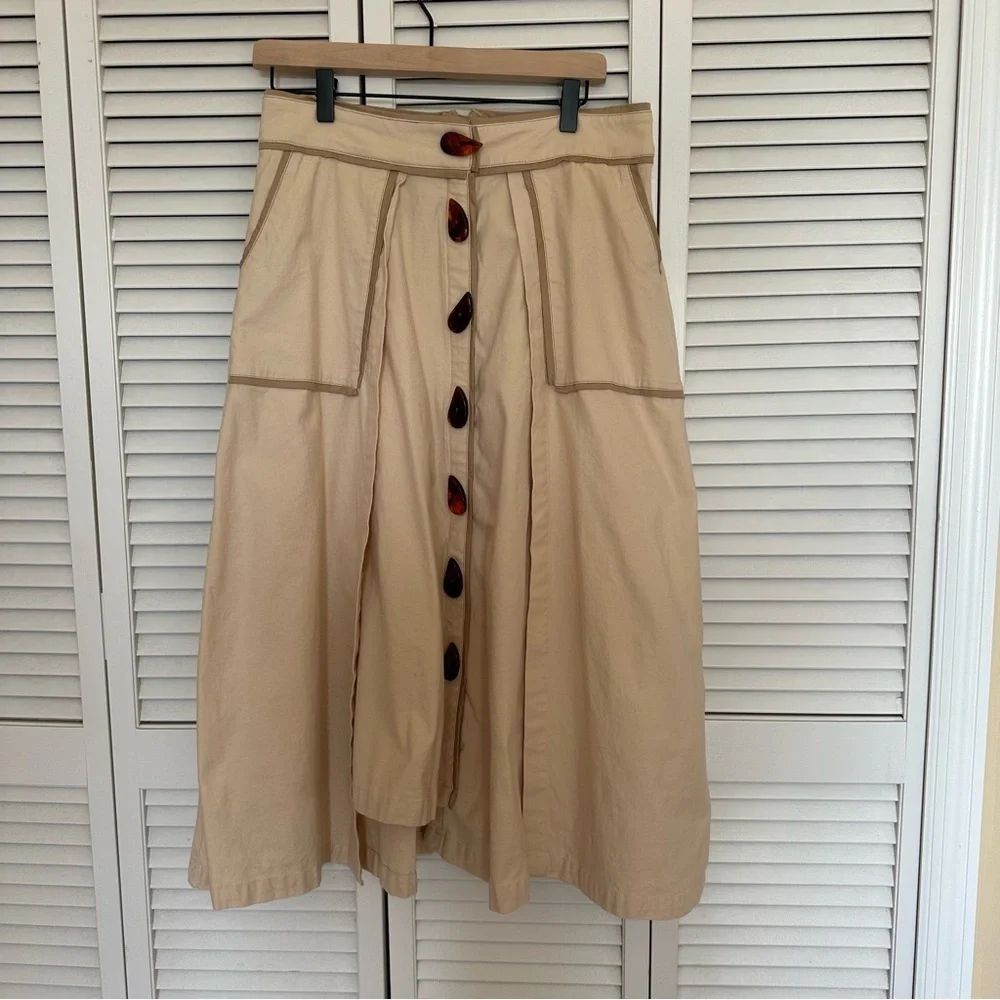 NORAH Brazilian Button Front Linen Midi Skirt Slow Fashion Women’s 6/8 - Picture 2 of 13